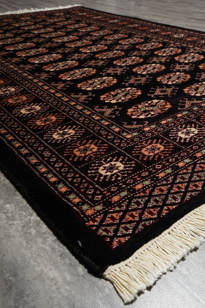 4 x 6 hand-knotted bokhara wool rug, alternate angle 1