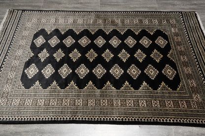 4 x 6.1 hand-knotted jaldar bokhara wool rug, pile detail showing wool texture