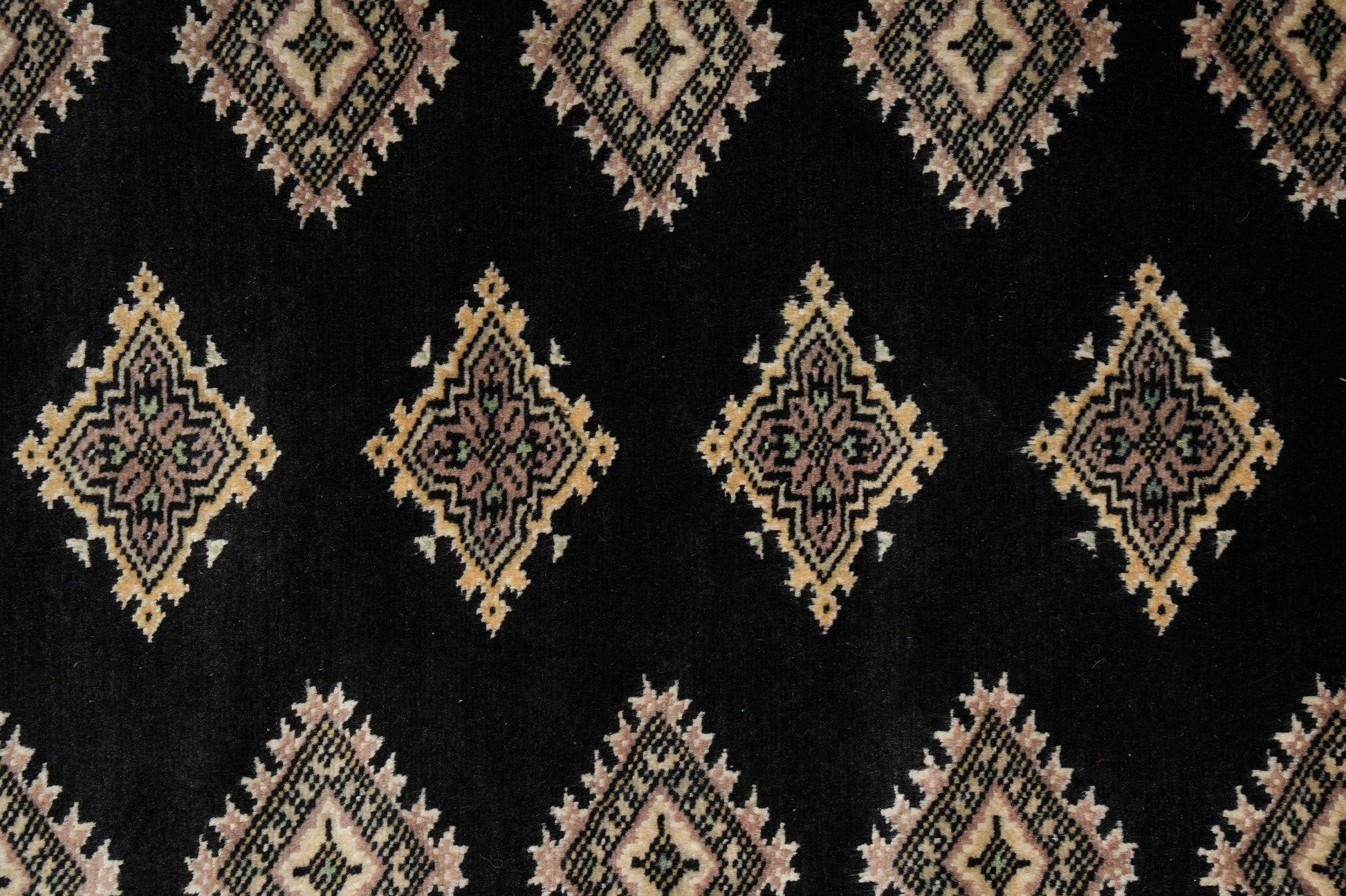 4 x 6.1 hand-knotted jaldar bokhara wool rug, alternate angle 2