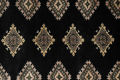 4 x 6.1 hand-knotted jaldar bokhara wool rug, alternate angle 2