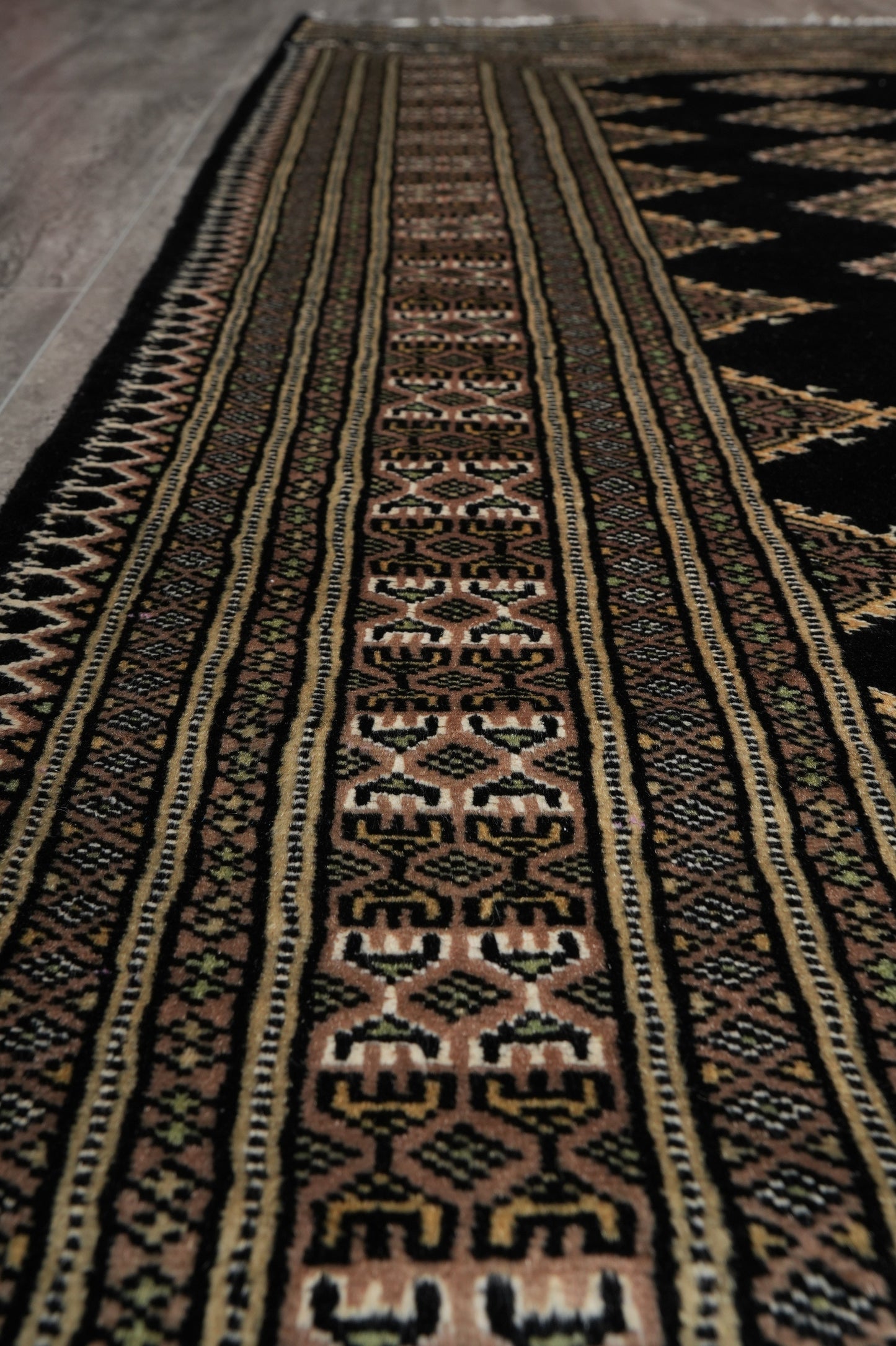 4 x 6.1 hand-knotted jaldar bokhara wool rug, alternate angle 3