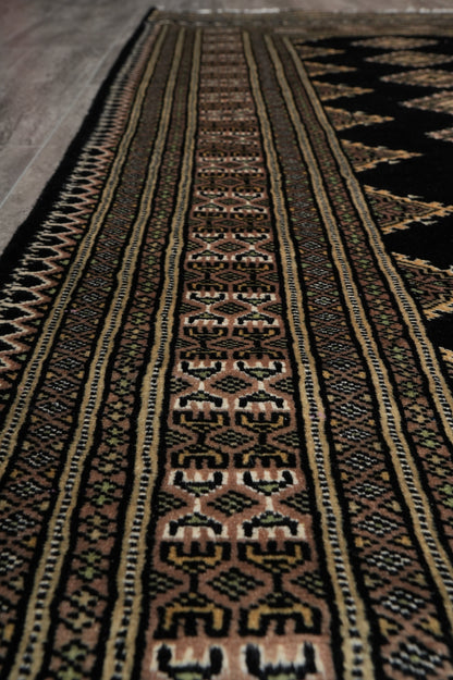 4 x 6.1 hand-knotted jaldar bokhara wool rug, alternate angle 3