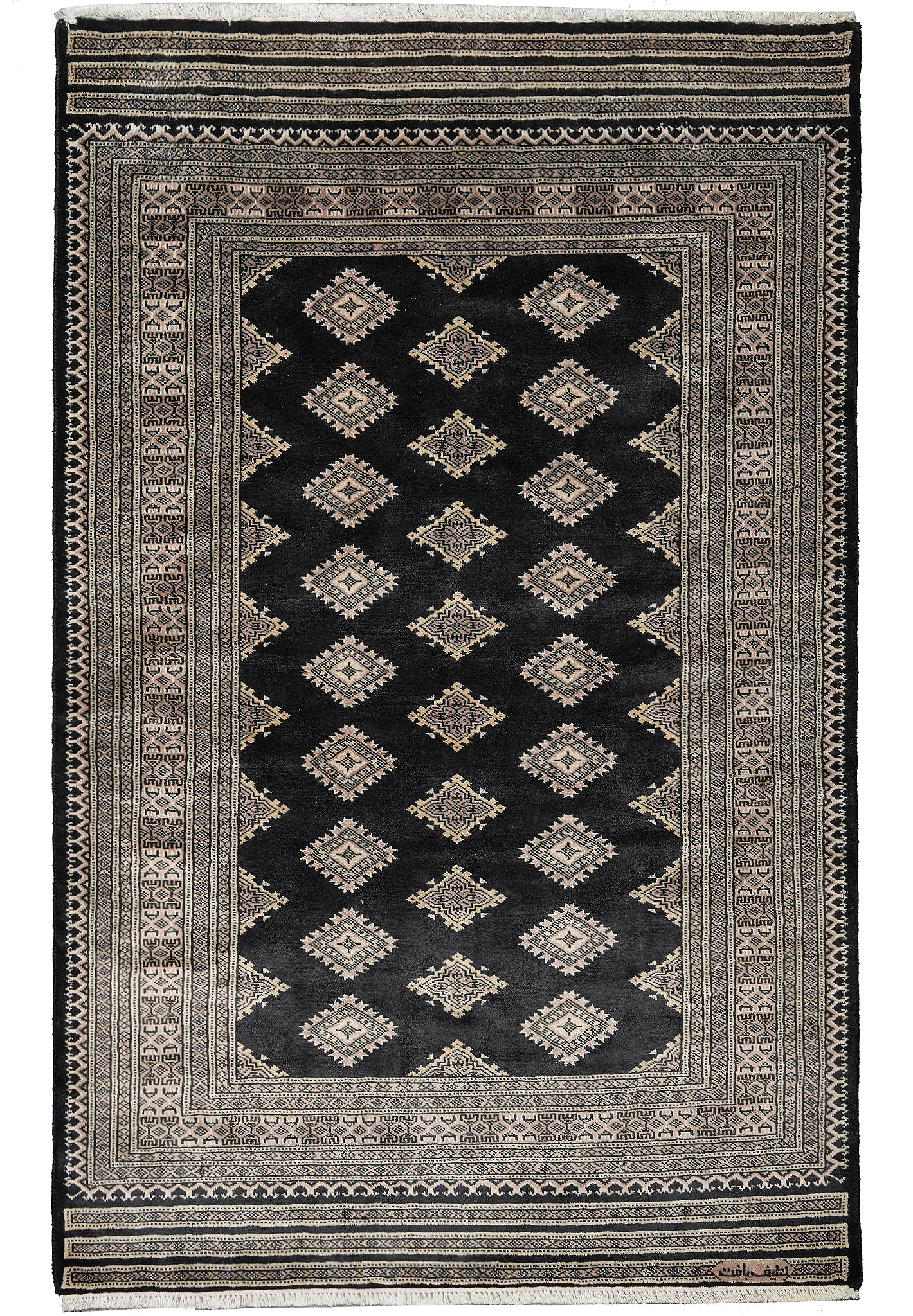 4 x 6.1 hand-knotted jaldar bokhara wool rug, top view