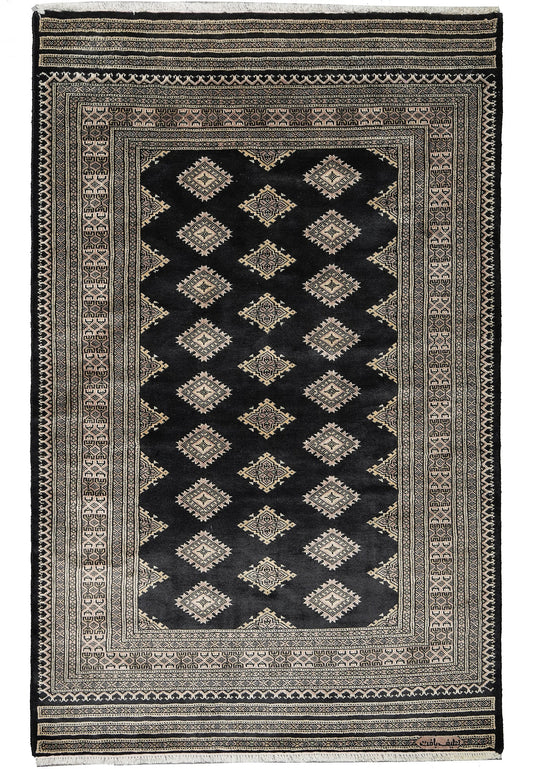 4 x 6.1 hand-knotted jaldar bokhara wool rug, top view