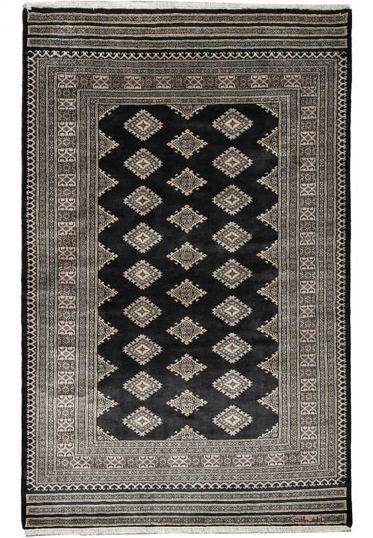 4 x 6.1 hand-knotted jaldar bokhara wool rug, top view