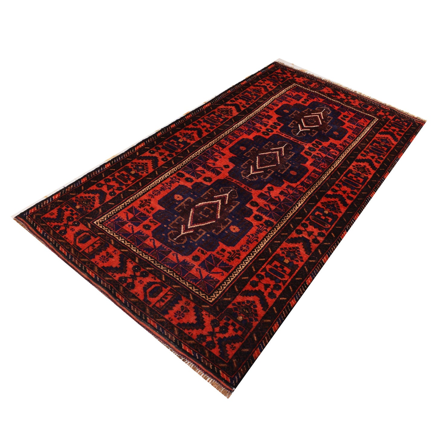 4 x 8 hand-knotted baluch tribal wool rug, detail of pattern