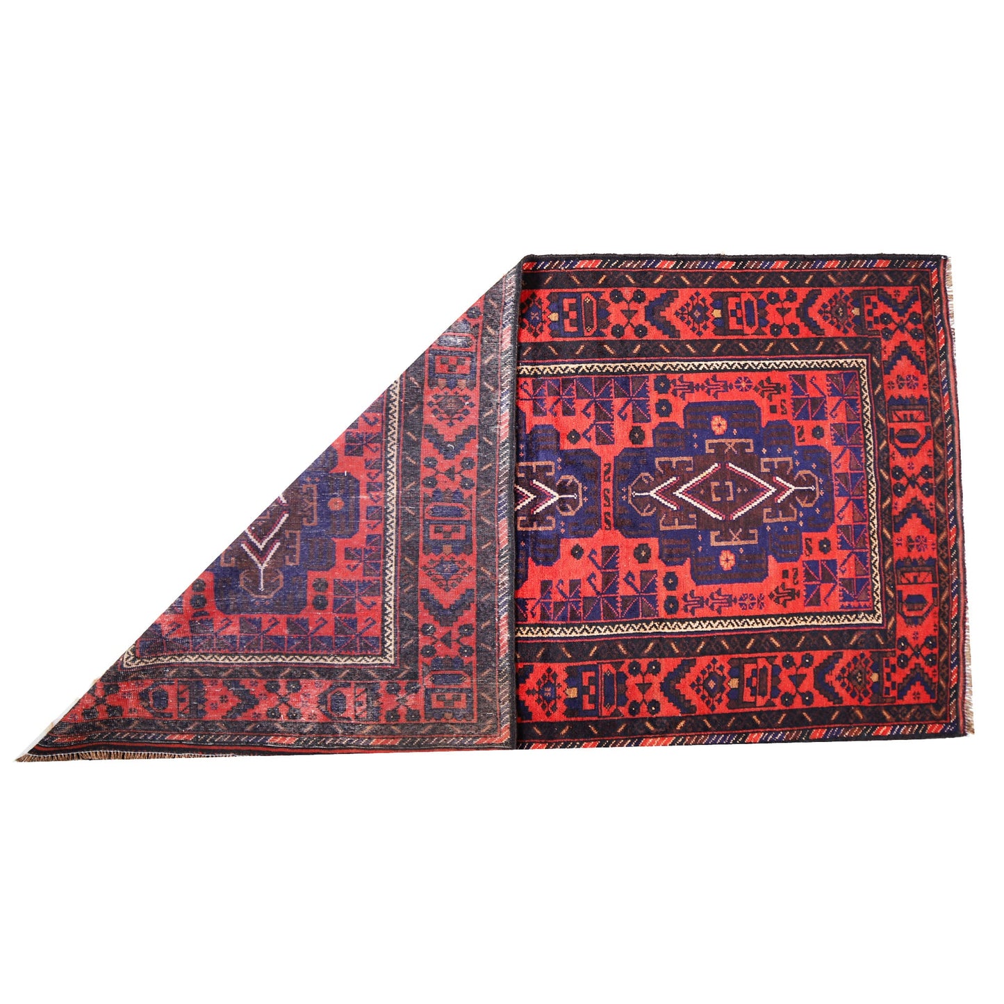 4 x 8 hand-knotted baluch tribal wool rug, pile detail showing wool texture