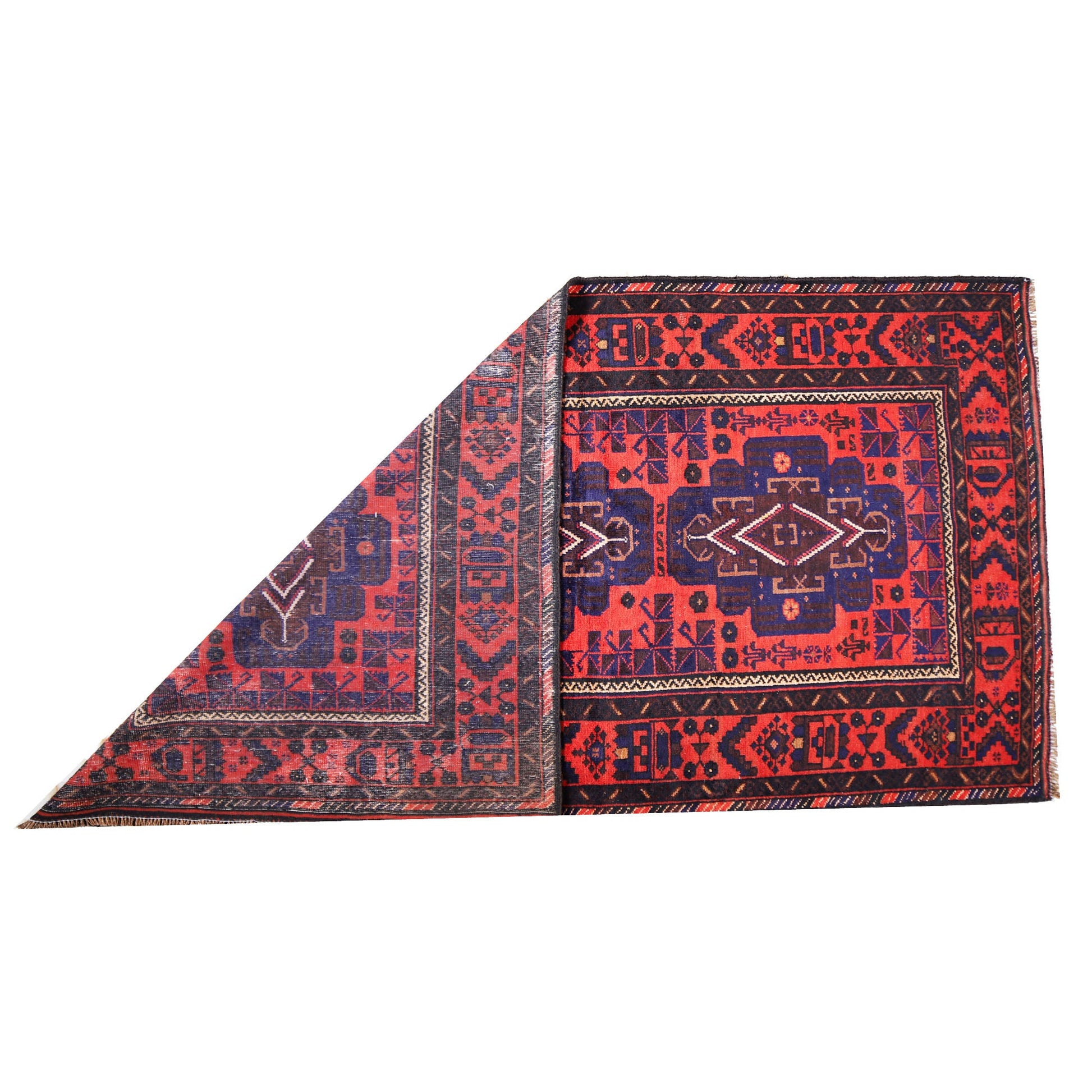 4 x 8 hand-knotted baluch tribal wool rug, pile detail showing wool texture
