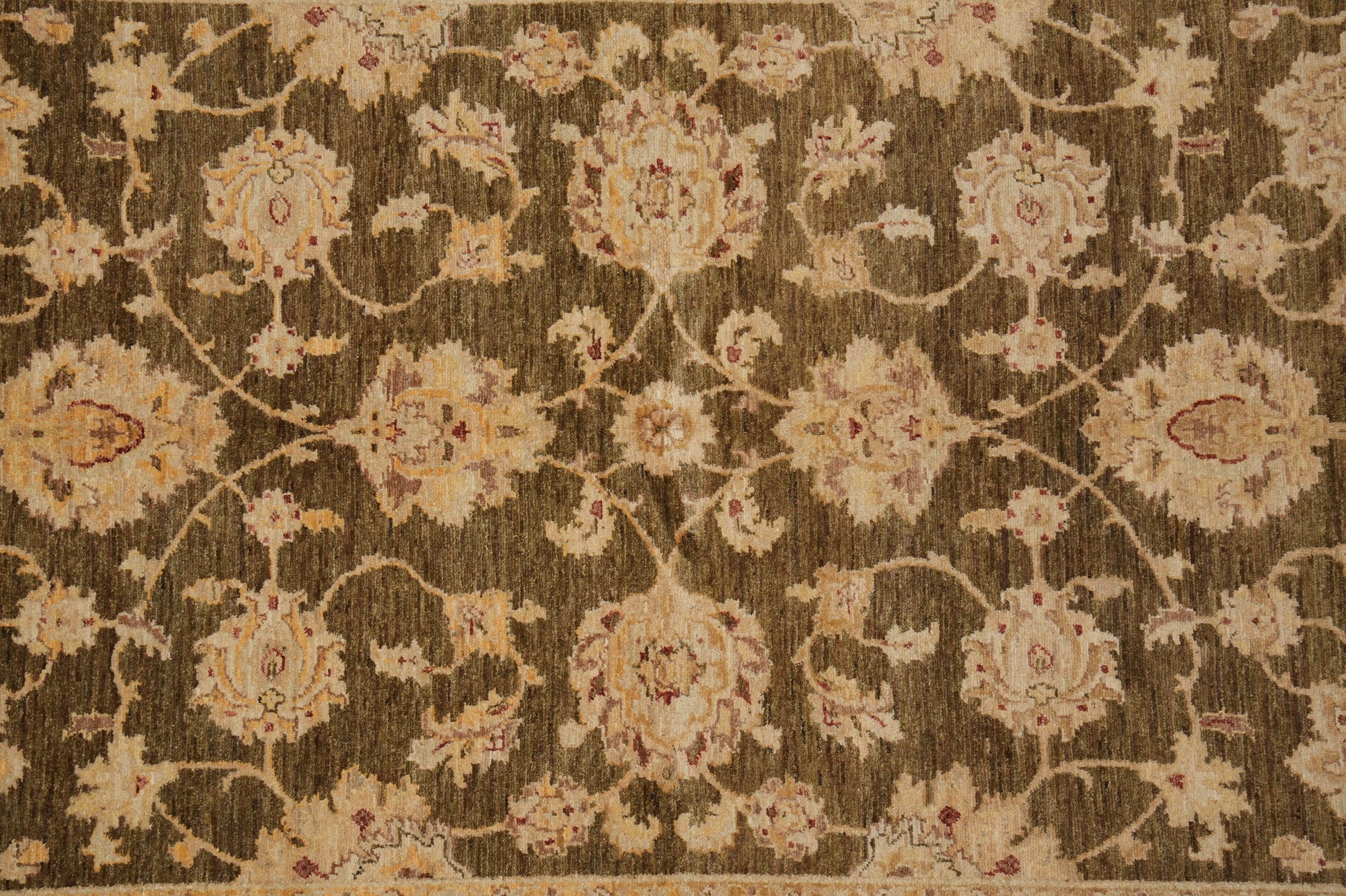 Chocolate brown Chobi rug, corner motif with vegetal-dye finish