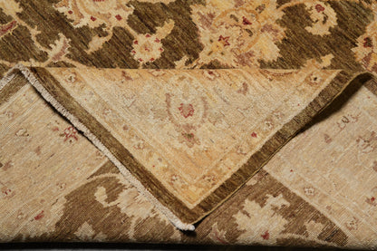 Chocolate brown Chobi rug, alternate corner with pattern continuity
