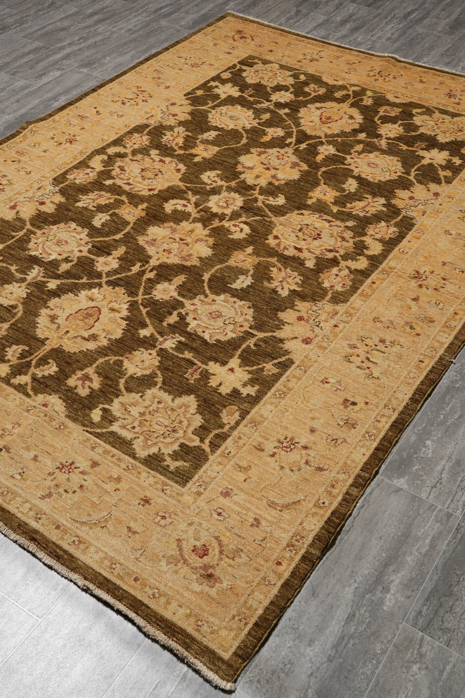 Chocolate brown Chobi rug, pile texture showing dense wool