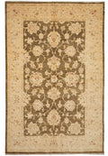 5.11 x 8.8 Chobi hand-knotted wool rug in chocolate brown, top view