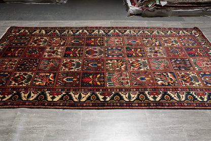 Bakhtiar-pattern garden runner, second panel detail in green and ivory