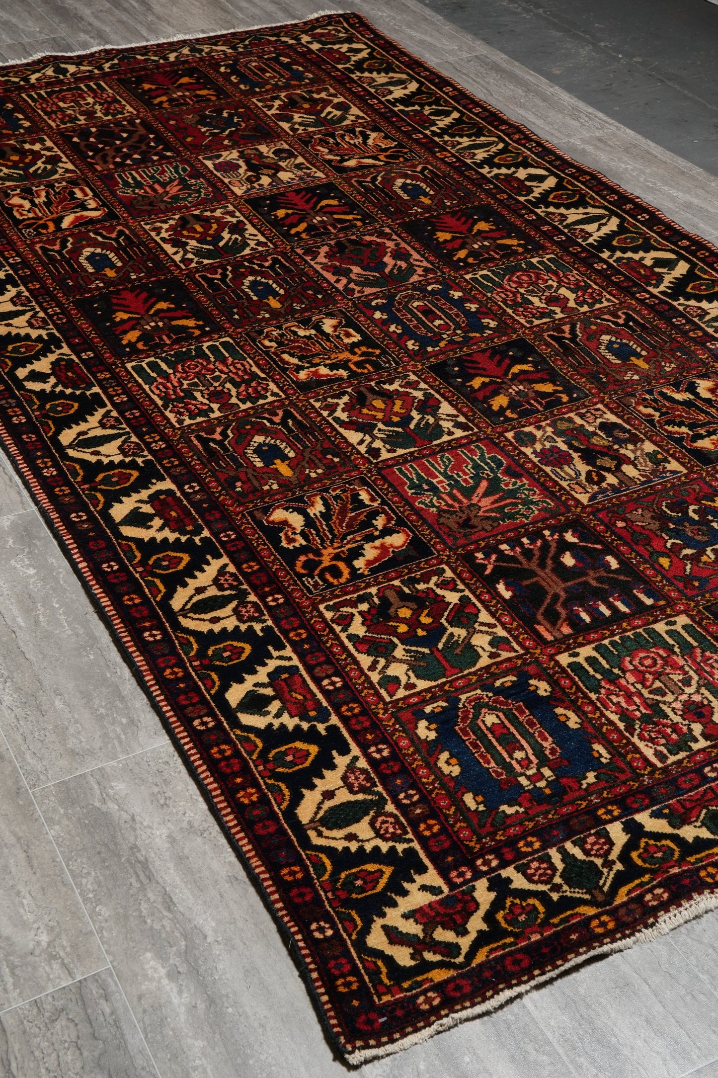 Bakhtiar-pattern garden runner, pile texture showing wool depth
