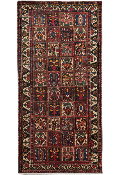 5.3 x 10 Bakhtiar-pattern garden gallery hand-knotted wool runner, top view
