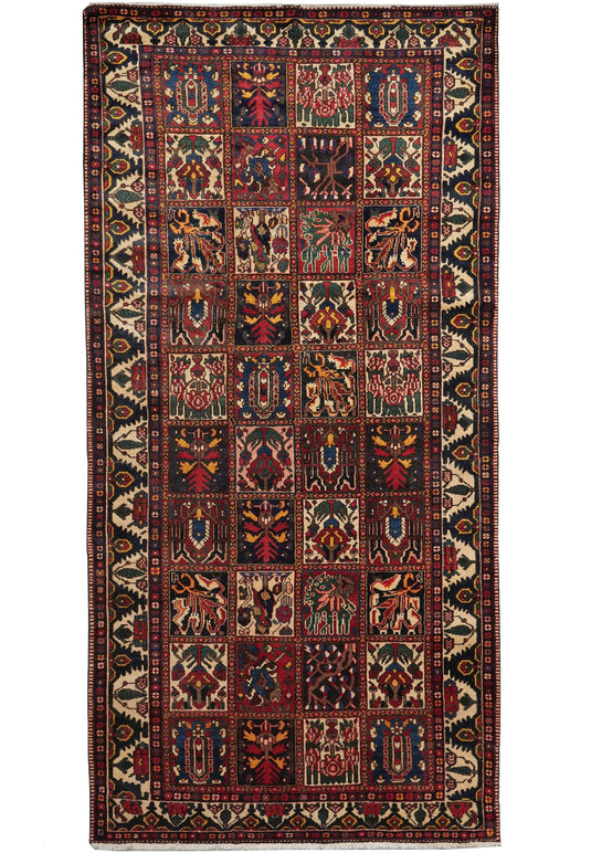 5.3 x 10 Bakhtiar-pattern garden gallery hand-knotted wool runner, top view