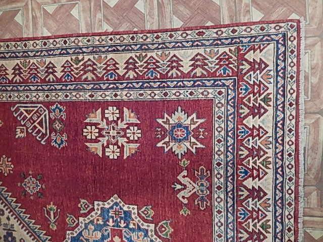 Afghan Kazak 6x8 rug, border pattern close-up