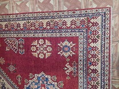 Afghan Kazak 6x8 rug, border pattern close-up