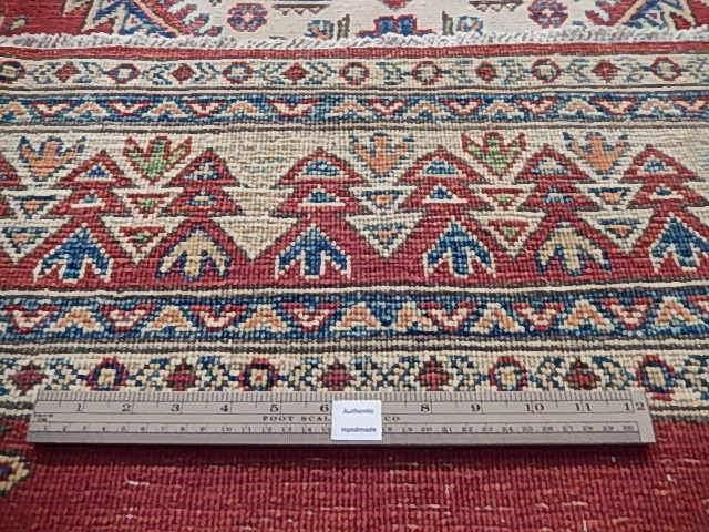 Afghan Kazak 6x8 rug, pile texture and wool depth close-up