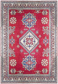 5.7 x 8.5 Afghan Kazak hand-knotted wool rug in multi-color, top view