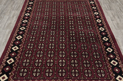 Turkman Bokhara burgundy rug, secondary gul cluster close-up