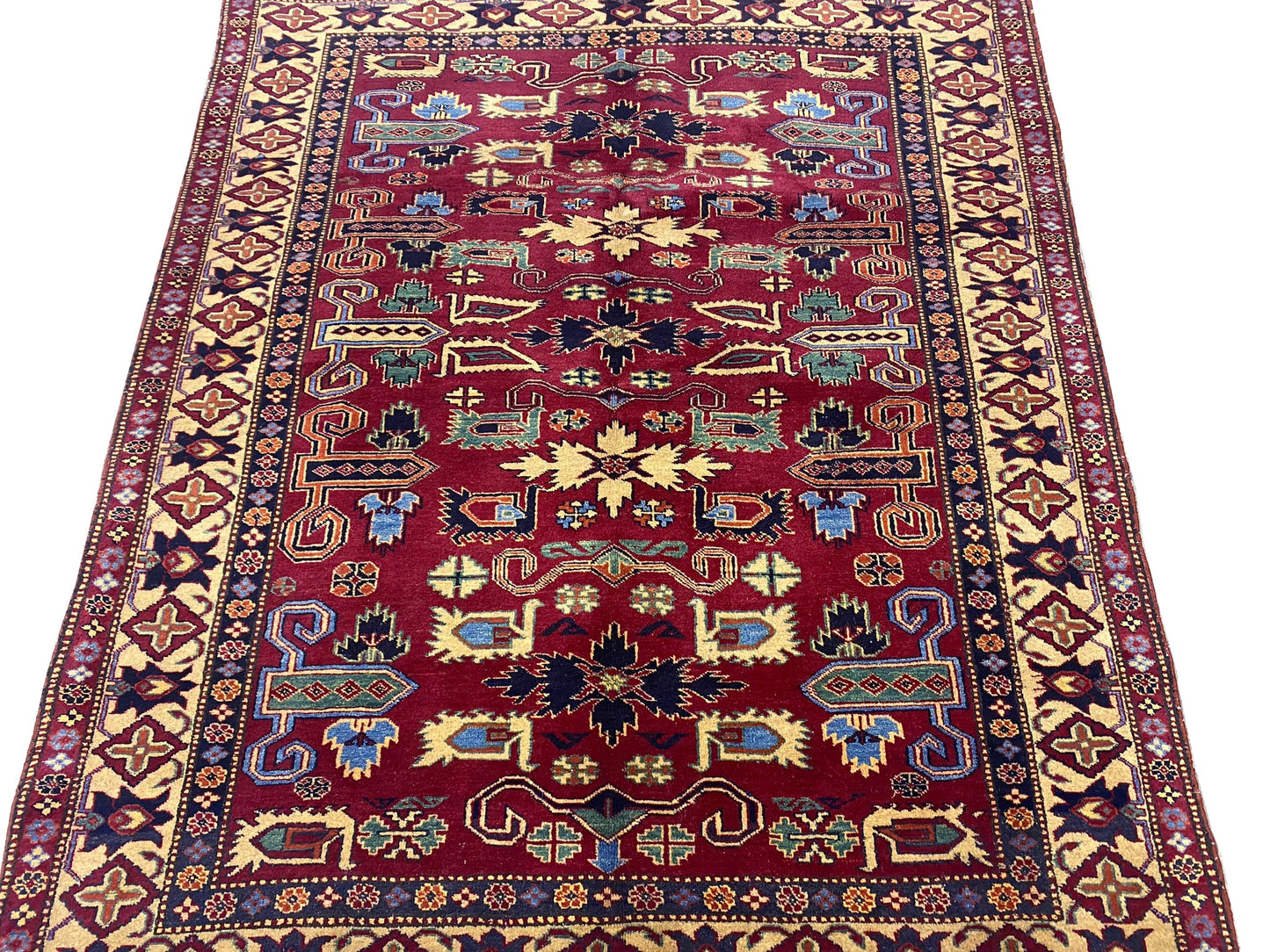 Afghan Kazak small rug, tribal motif detail
