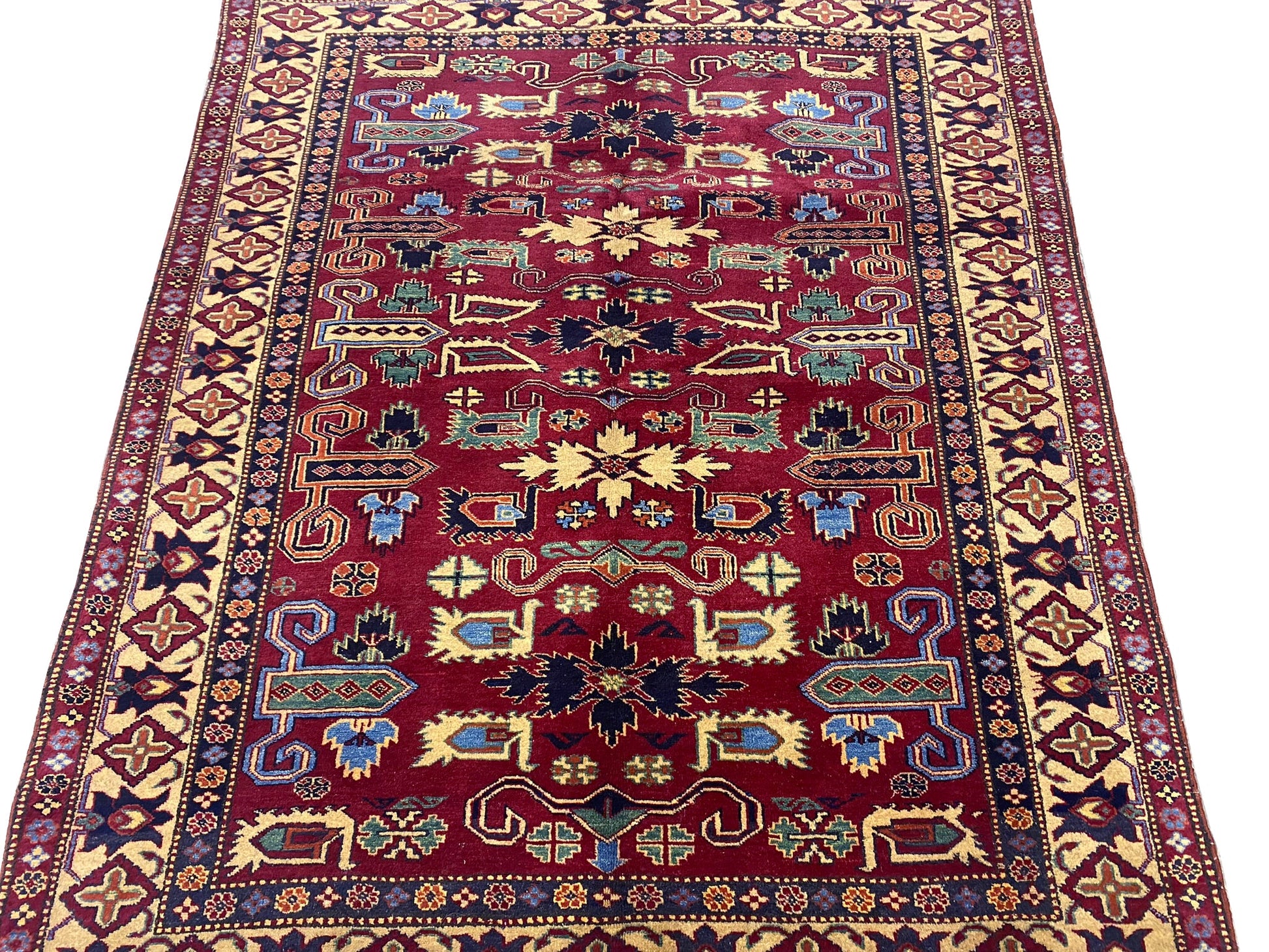 Afghan Kazak small rug, tribal motif detail