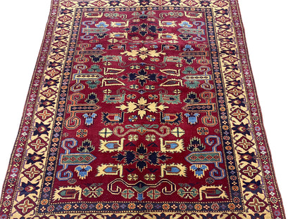 Afghan Kazak small rug, tribal motif detail