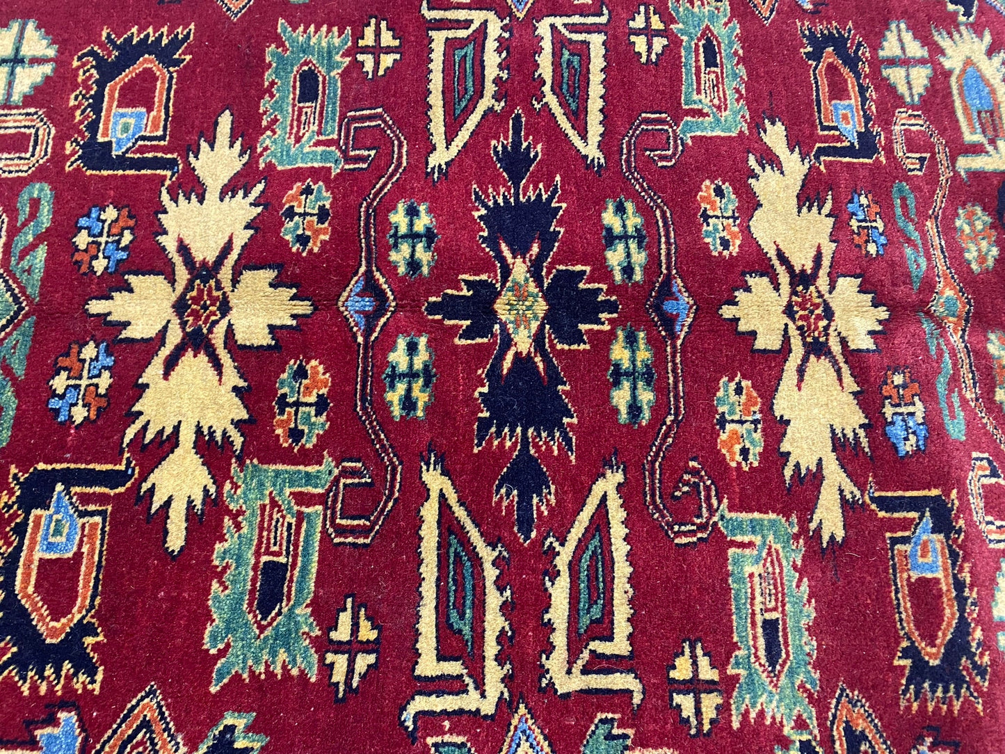Afghan Kazak small rug, pile texture showing Afghan wool depth