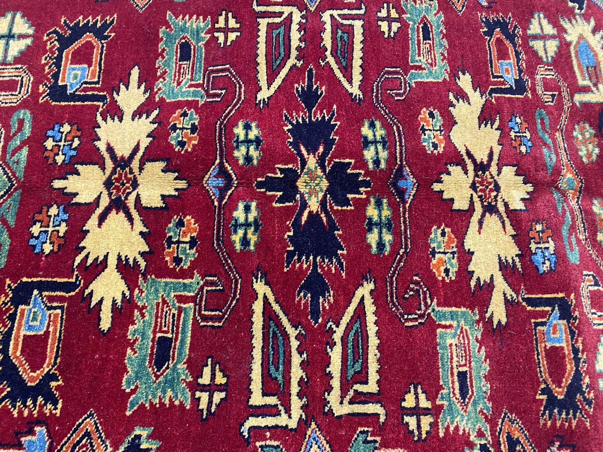 Afghan Kazak small rug, pile texture showing Afghan wool depth