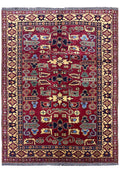 5 x 6 Afghan Kazak hand-knotted wool rug in multi-color tribal pattern, top view