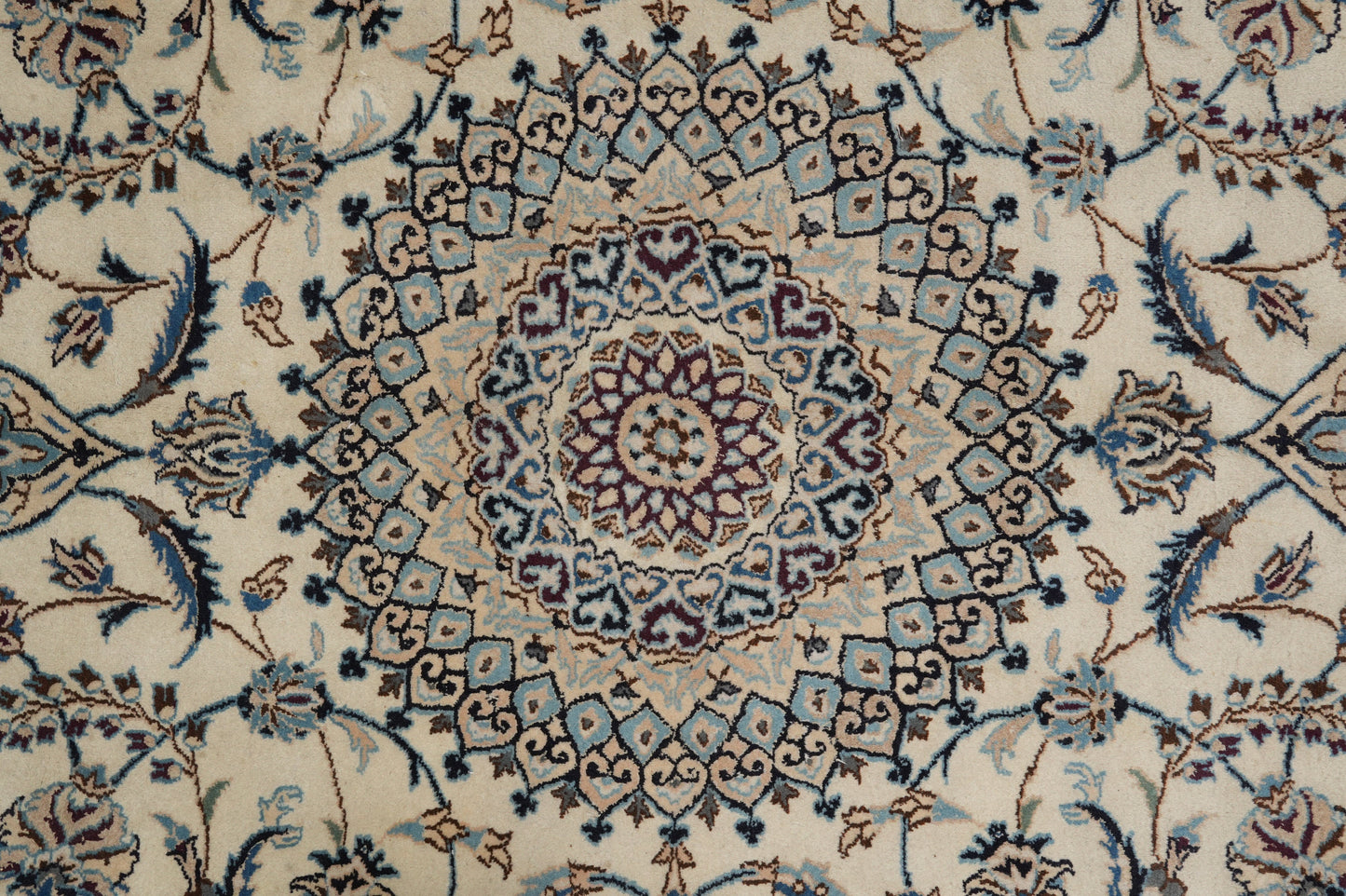 Tabriz-style ivory rug, secondary medallion close-up