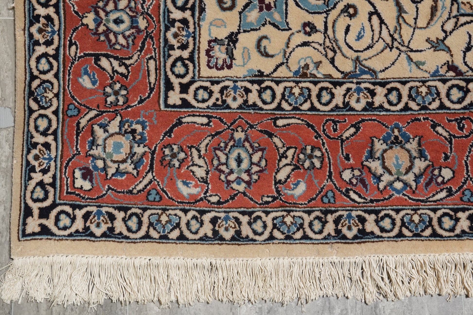 Tabriz-style ivory rug, secondary border pattern