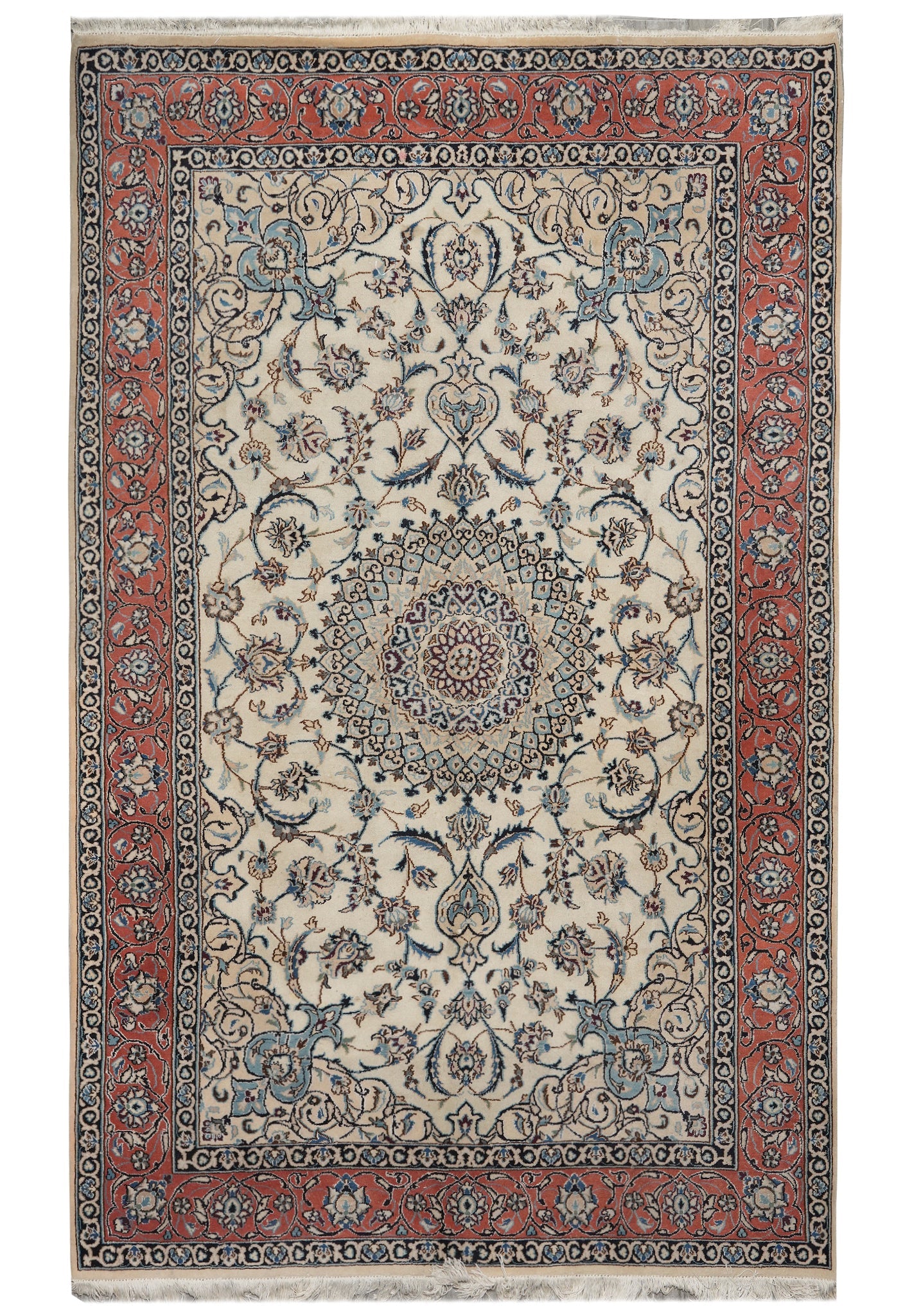 6.6 x 10 Tabriz-style hand-knotted wool rug in ivory and multi, top view