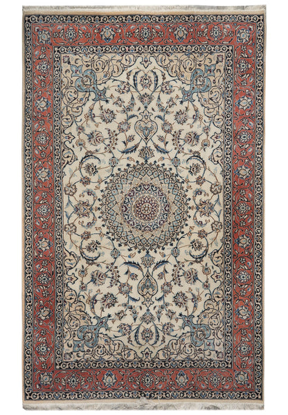 6.6 x 10 Tabriz-style hand-knotted wool rug in ivory and multi, top view