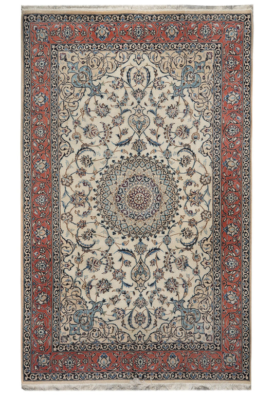6.6 x 10 Tabriz-style hand-knotted wool rug in ivory and multi, top view