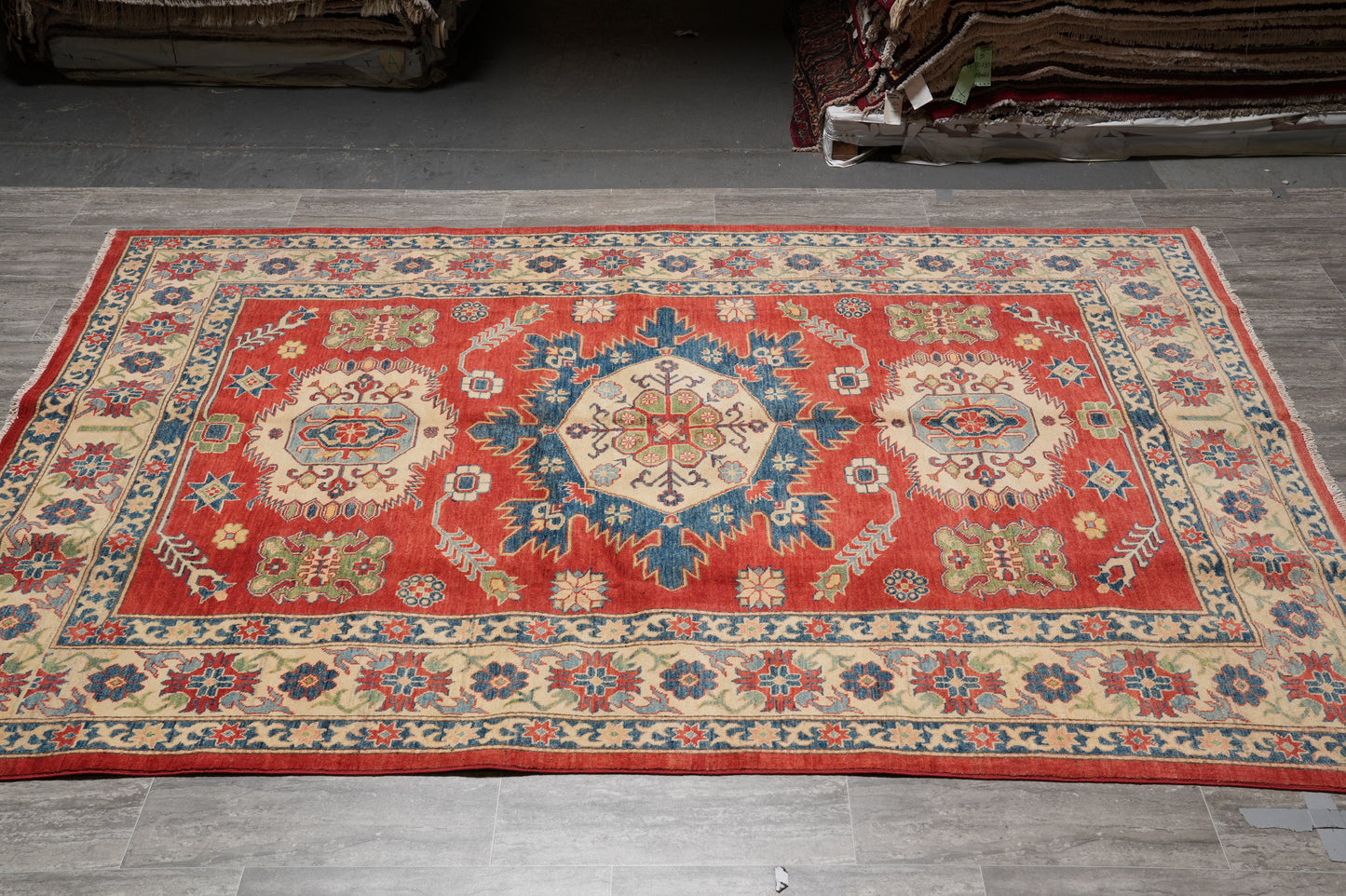 Afghan Kazak rug, secondary tribal motif detail