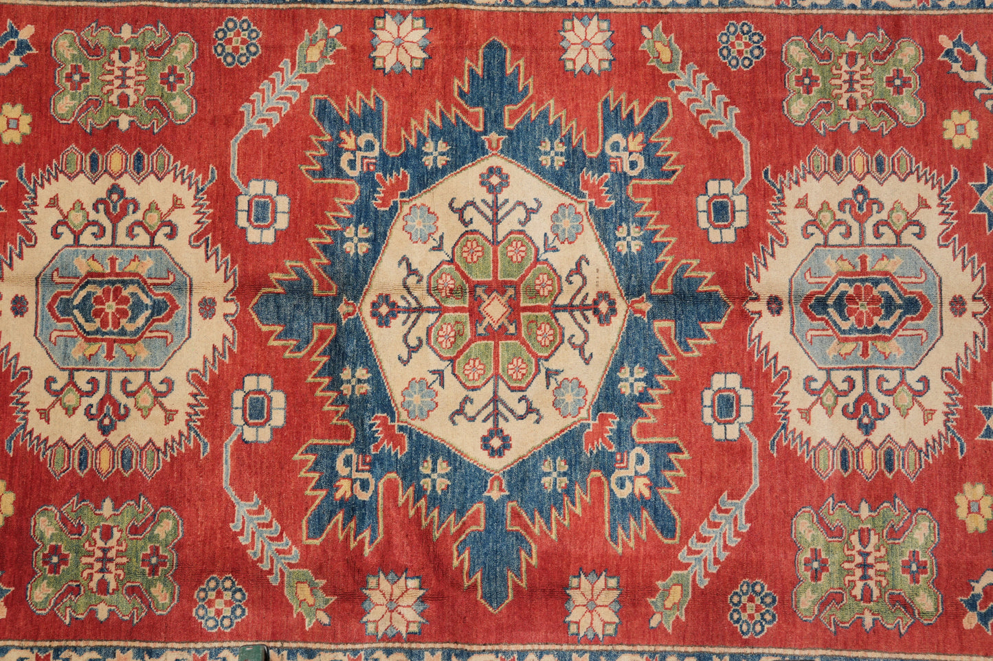 Afghan Kazak rug, pile texture showing Afghan wool depth