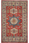 6.7 x 9.7 Afghan Kazak hand-knotted wool rug in multi-color tribal pattern, top view