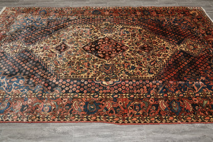 Bakhtiar-pattern garden rug, individual garden panel close-up in red and gold