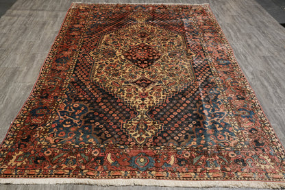 Bakhtiar-pattern garden rug, alternate panel in green and ivory