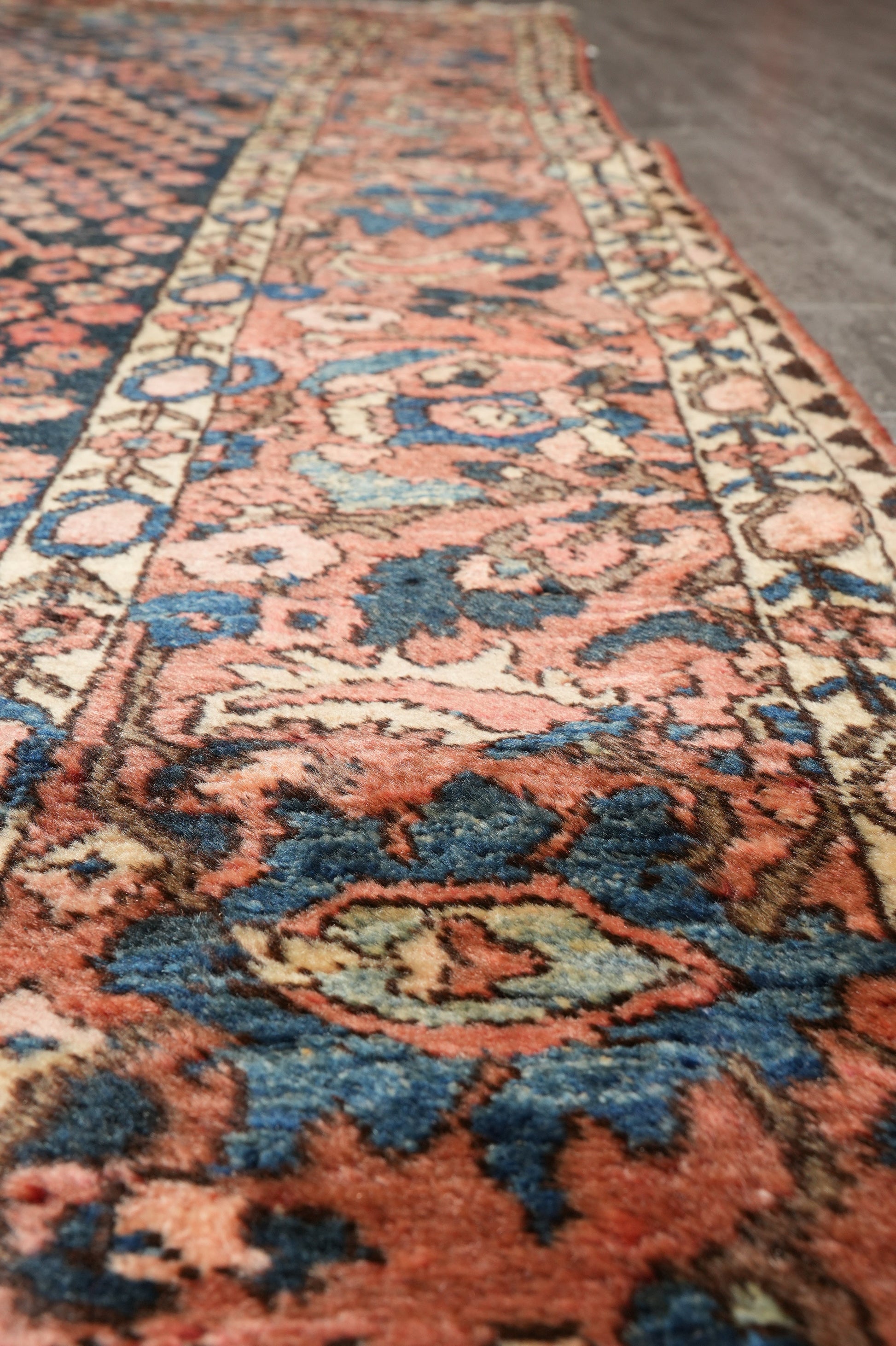 Bakhtiar-pattern garden rug, color balance across multiple panels