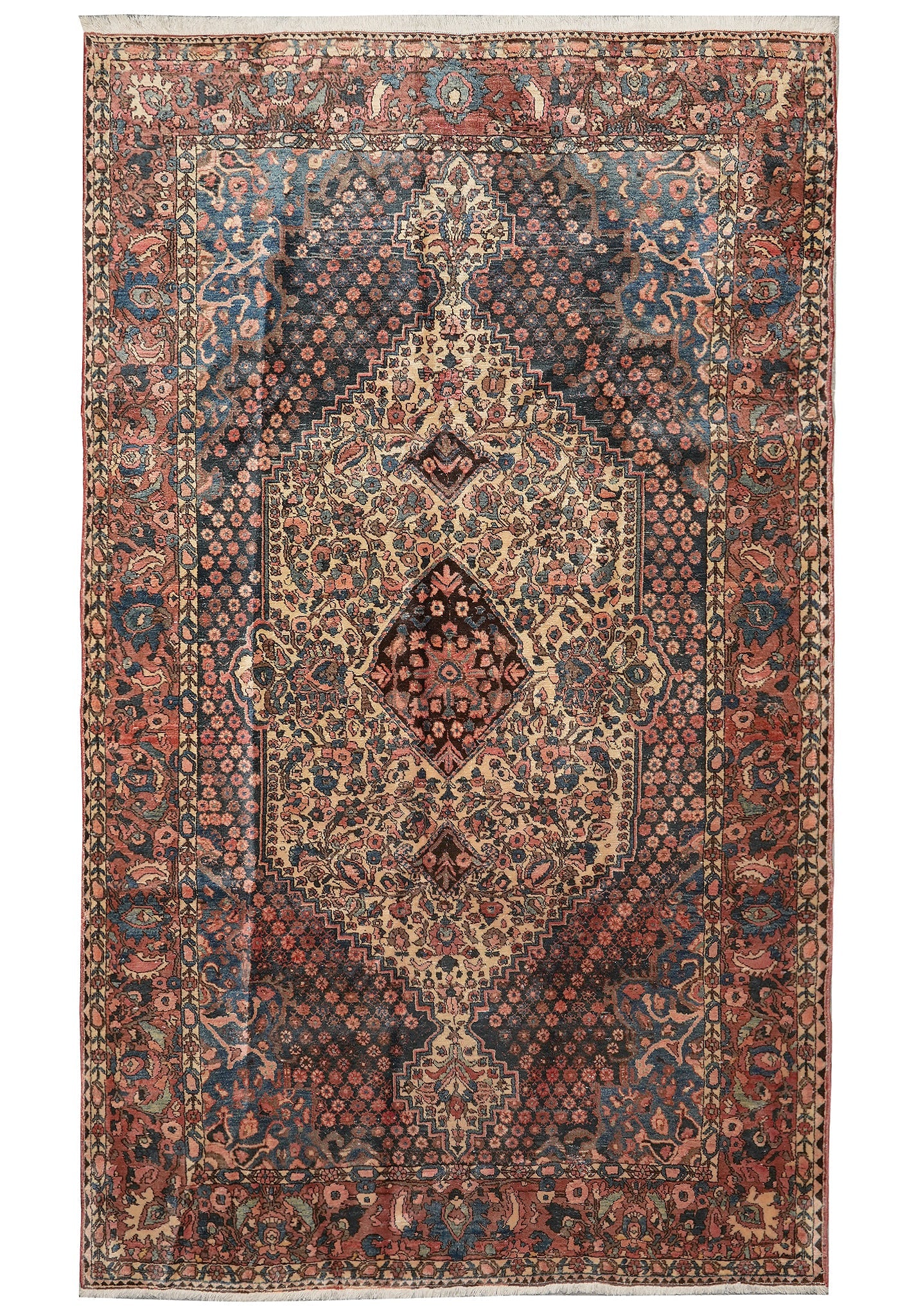 6.8 x 10.7 Bakhtiar-pattern hand-knotted wool rug with garden panel design, top view