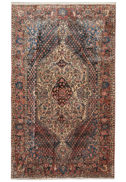 6.8 x 10.7 Bakhtiar-pattern hand-knotted wool rug with garden panel design, top view