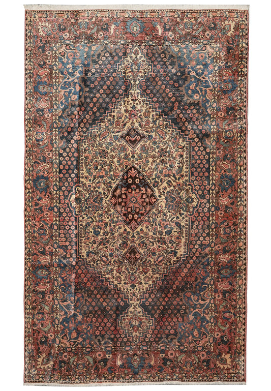 6.8 x 10.7 Bakhtiar-pattern hand-knotted wool rug with garden panel design, top view