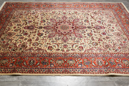 Esfahan-style rug, curvilinear floral detail