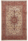 6.8 x 10 pre-owned Esfahan-style hand-knotted wool rug in multi-color, top view