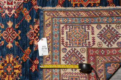 Silky navy Super Kazak rug, alternate angle full layout