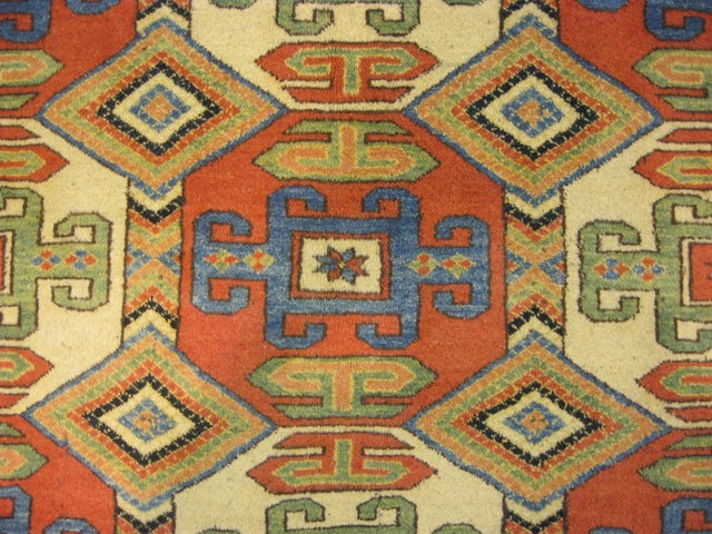 Afghan Chechen Kazak 6x7 rug, tribal motif detail