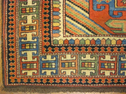 Afghan Chechen Kazak 6x7 rug, corner motif with tribal geometry